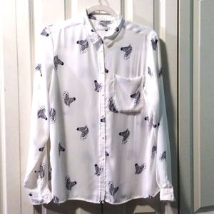 lft. Women's White Zebra Button Down Blouse Size M 28
